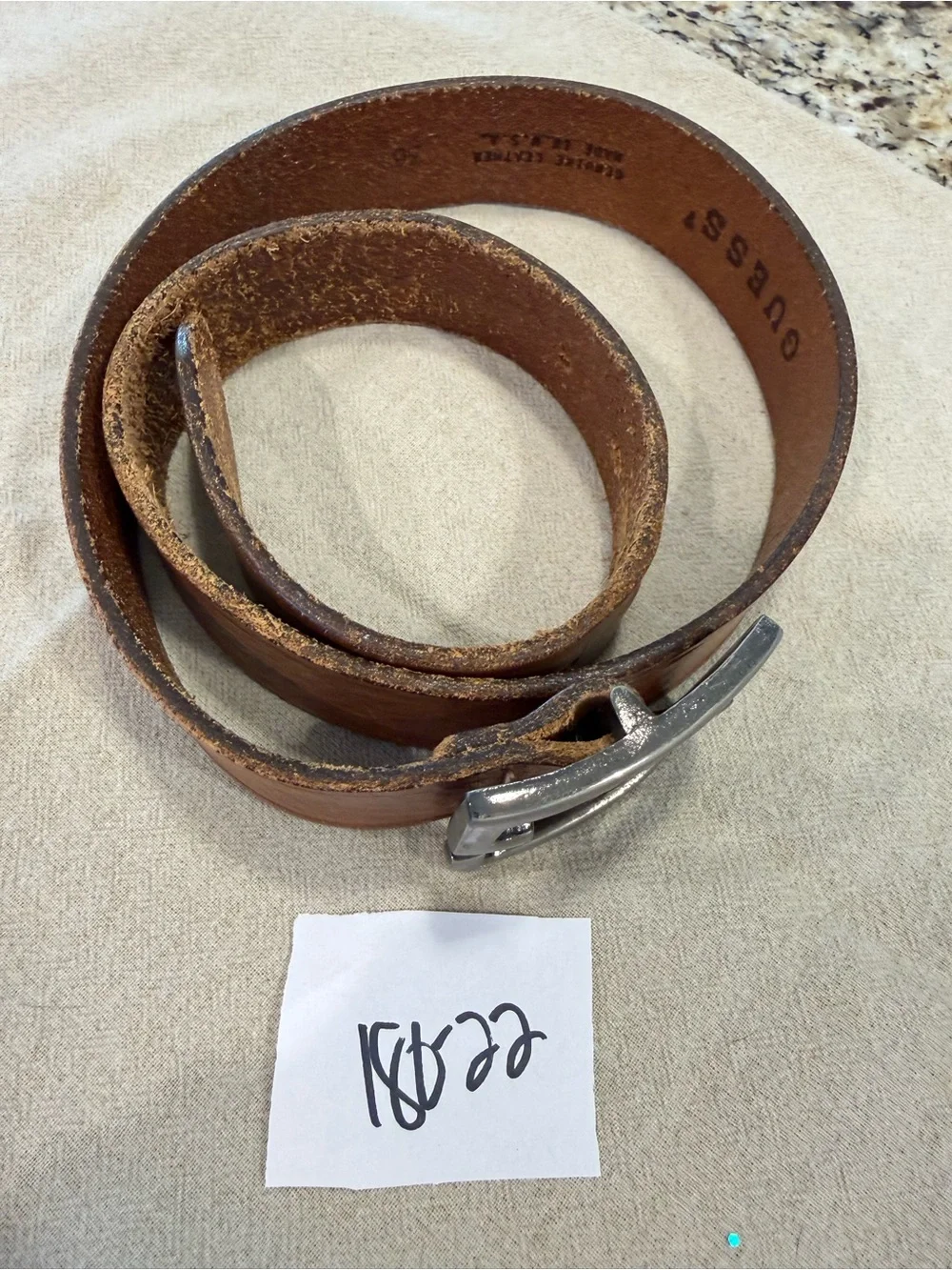 Guess western brown/tan leather belt silver tone buckle 36”